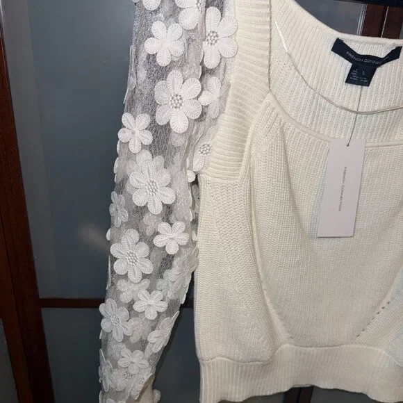 "French Connection" -Juri Mozart Caballo Womens Floral Lace Sleeve Sweater - Picture 4 of 6
